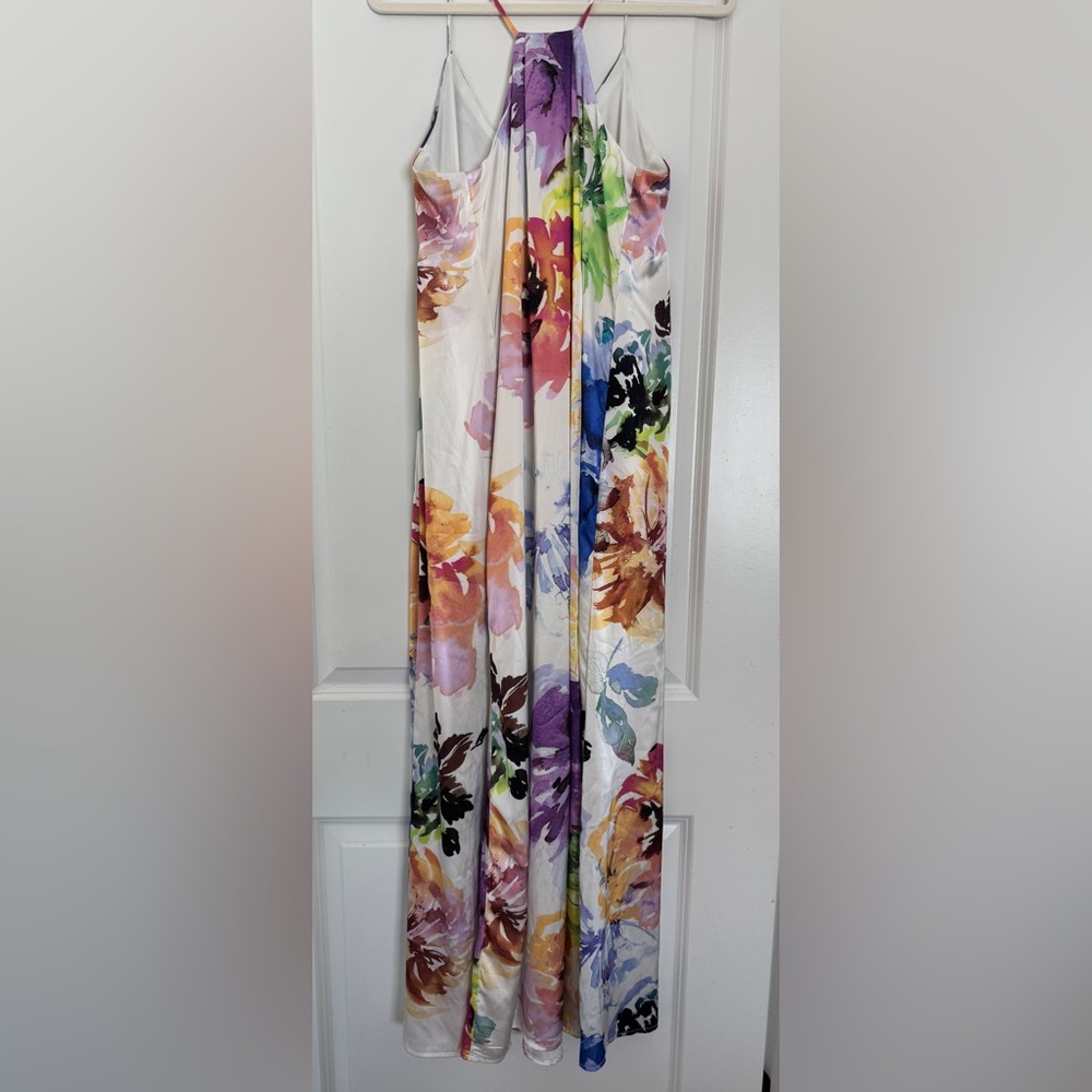 Nicole Miller Watercolor Floral Trapeze Maxi Dresssz 8 White - Picture 11 of 11